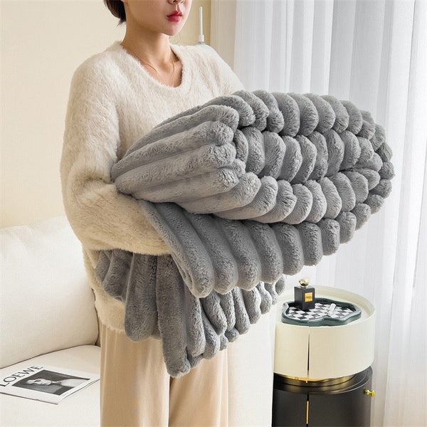 Luxurious Faux Rabbit Fur Throw Blanket -Cozy for Couch, Office, Outdoor& Travel Carousel 2