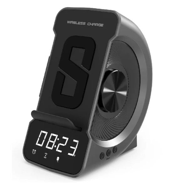 Digital Display 3-in-1 Alarm Clock with Wireless Charging - Grey Carousel 1