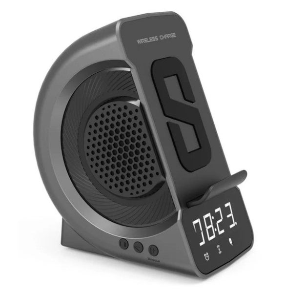 Digital Display 3-in-1 Alarm Clock with Wireless Charging - Grey Carousel 2