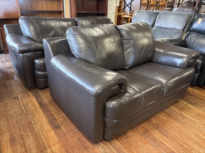 Nice Full leather 3+2 Seater Lounge Suite-Dark Brown Carousel 1