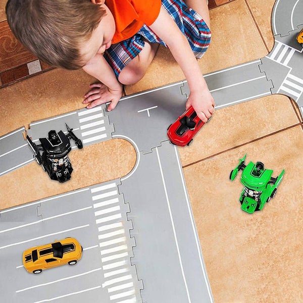 Inertial Pull Back Car Transforming Toy for 2-7 Years Old Birthday Gift-Green Carousel 5