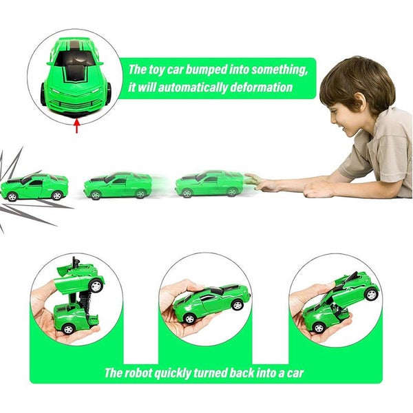 Inertial Pull Back Car Transforming Toy for 2-7 Years Old Birthday Gift-Green Carousel 2
