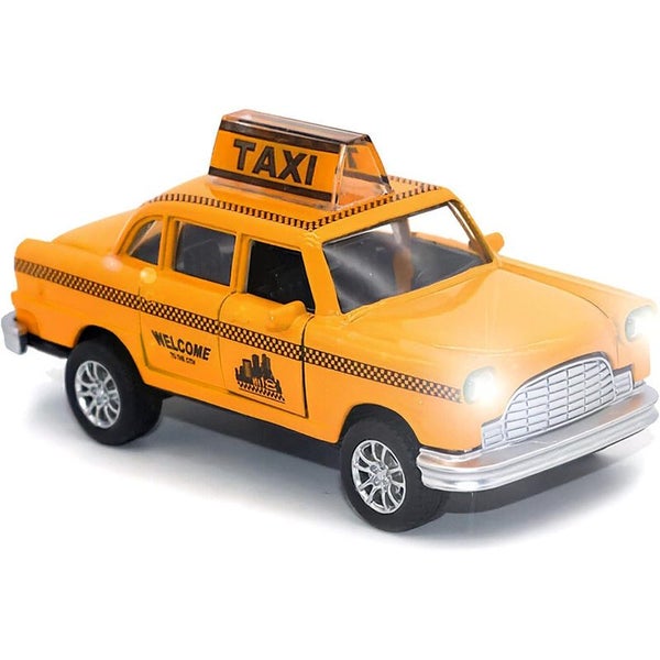 NYC Classic Checkered Taxi Cab Alloy Diecast Pullback Toy with Light & Sound Carousel 1
