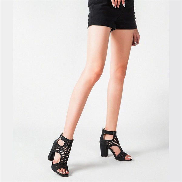 Chunky Heel Sandals for Womens Cutout Open Toe Summer Block Heeled Shoes-Black Carousel 5