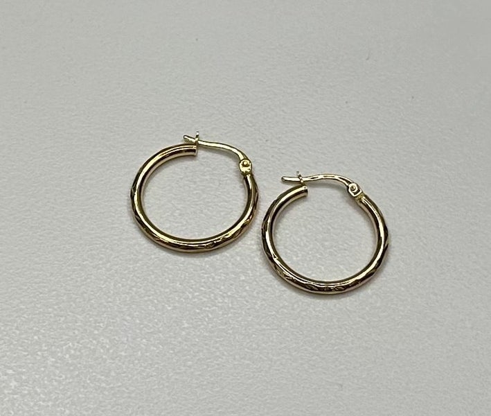 9ct Gold 15mm ID Diamond Cut Hoop Earrings 2x15mm (Safe) Carousel 7