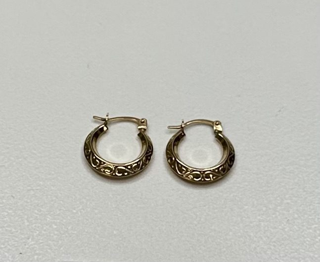 9ct Gold 10mm Creole Stamped Pattern Earrings 2x10mm (Safe) Carousel 1