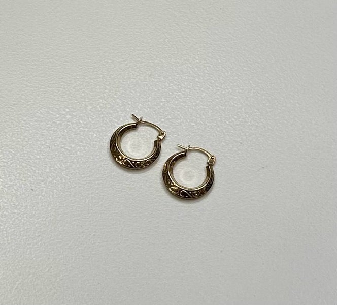 9ct Gold 10mm Creole Stamped Pattern Earrings 2x10mm (Safe) Carousel 3