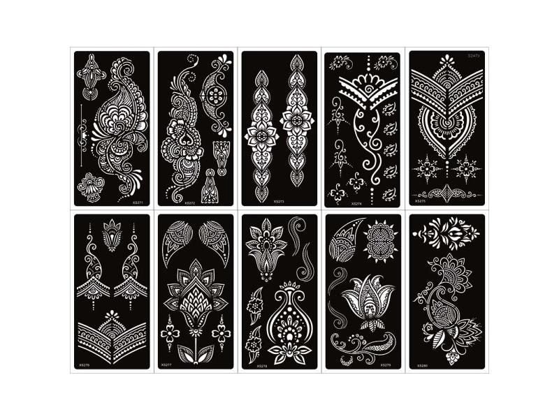 10 Sheet Indina Arabian Mandala Henna Tattoo Stencil For Body Paint Mehndi Carousel 1