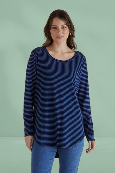 Betty Basics Megan Long Sleeve Top Blue Stripe Carousel 1