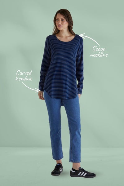 Betty Basics Megan Long Sleeve Top Blue Stripe Carousel 2