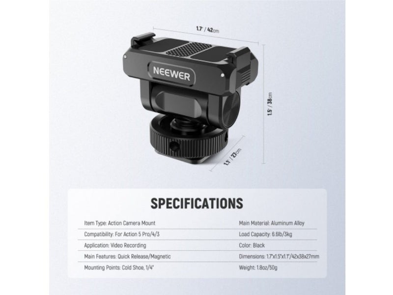 NEEWER Magnetic Cold Shoe Mount For Action 5 Pro 4 3 Carousel 9