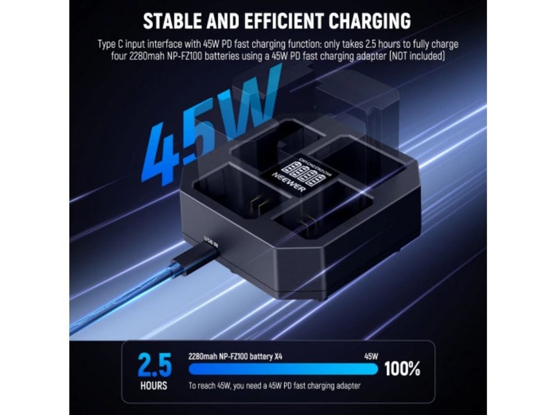 NEEWER 4 Channel Charger 45W PD Fast Charging for NP-FZ100 Battery Carousel 2