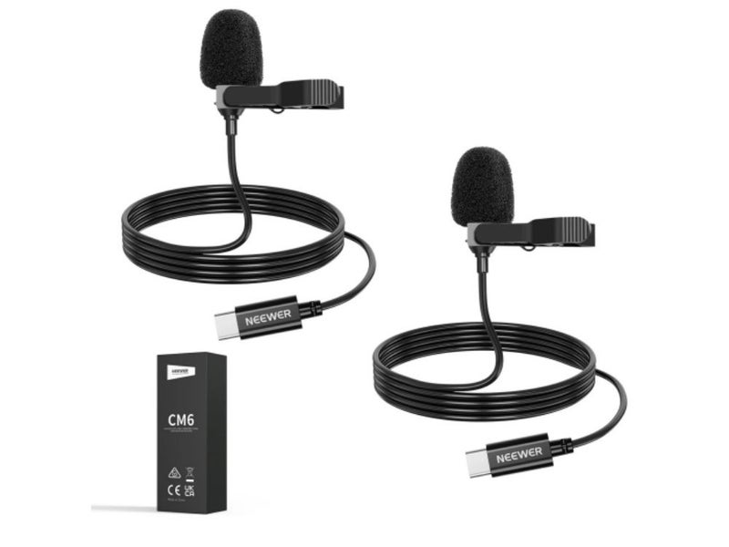 NEEWER 2 Pack Lavalier USB C Omnidirectional Mic Condenser Lavalier Microphone Carousel 1