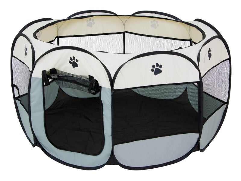 Foldable Pet Playpen - 114cm x 58cm - Lodge Style Octagonal Fabric Crate Carousel 2
