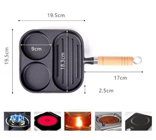 Cast Iron Breakfast Frying Grill Pan 3 in 1 Egg Beef Steak Burgers Bacon Carousel 2