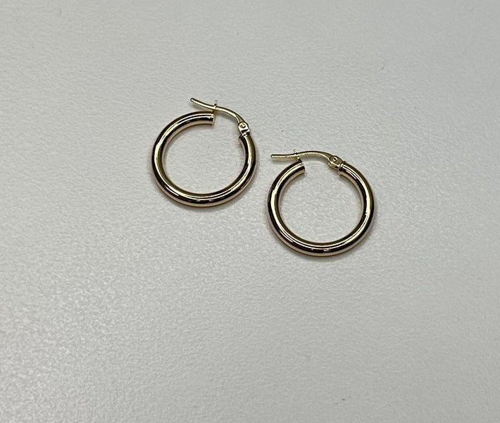 9ct Gold 15mm Plain Tube Hoop Earrings 2.5x15mm (Safe) Carousel 3