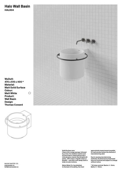 Ex Display Halo Wall Mount Basin with Polished Brass Ring - Collect only Carousel 7