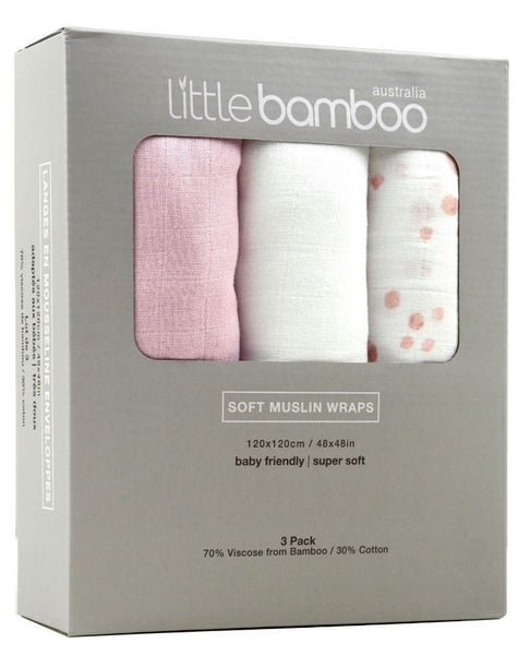 Little Bamboo: Muslin Wrap - Dusty Pink (3pk) Carousel 1