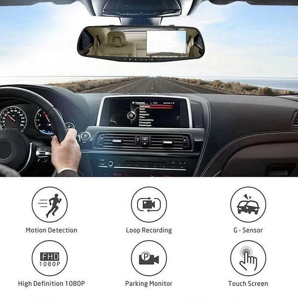 Dash Cam Rear View Mirror + Free Mount Reversing Camera - HD 1080P - 4.5" Colour63617149619201112