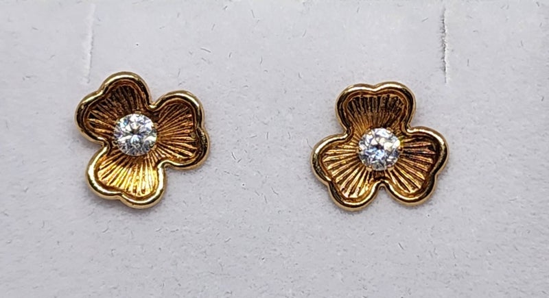 10ct Yellow Gold Flower Earrings with Cubic Zirconia - 0.9gm - 173608 Carousel 1