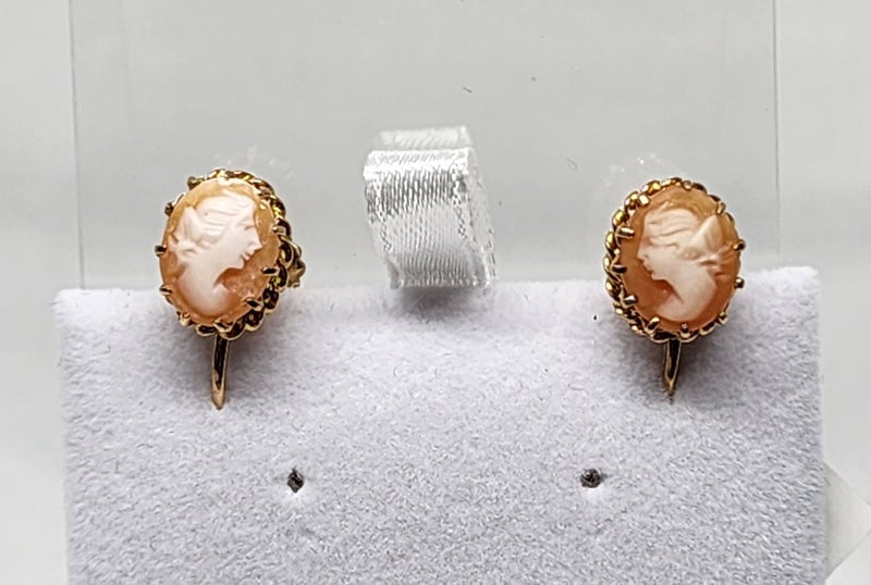 9ct Yellow Gold Cameo Screw Back Earrings - 2.4gm - 173609 Carousel 1