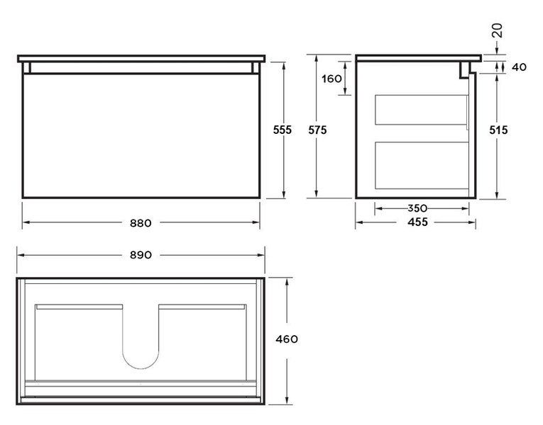 TERINA X LUX 900 SINGLE CENTRE BOWL WALL VANITY 1XDRAWER - ELESTONE WHITE 20M Carousel 2