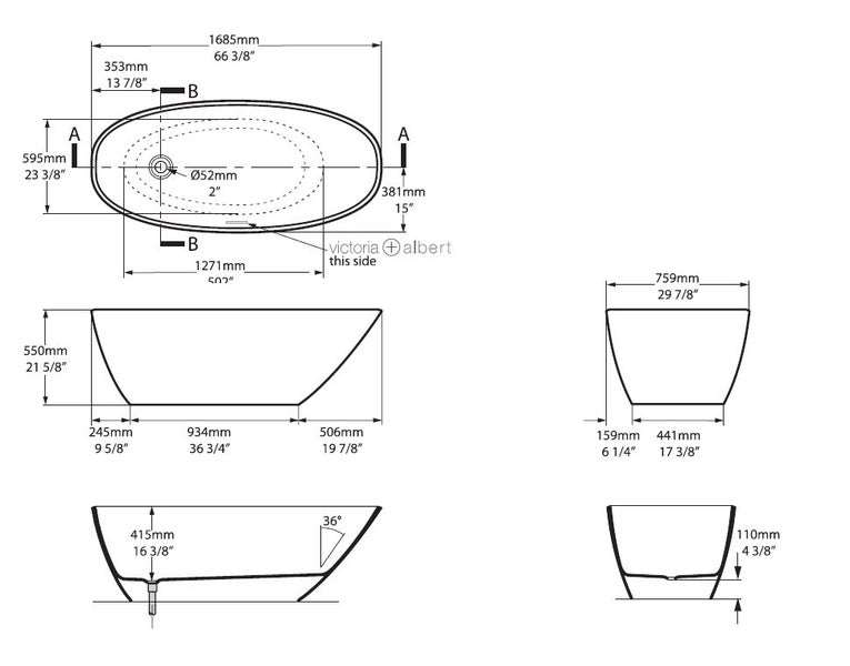 MOZZANO II FREESTANDING BATH 1682L x 762W x 418/53362863865956353111