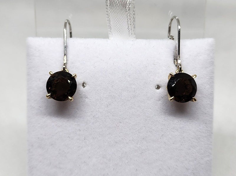 10ct Yellow Gold & Silver Brown Stone Earrings - 2gm - 168922 Carousel 1
