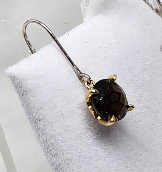 10ct Yellow Gold & Silver Brown Stone Earrings - 2gm - 168922 Carousel 2