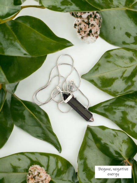 BLACK TOURMALINE PENDANT ON STERLING SILVER CHAIN Carousel 2