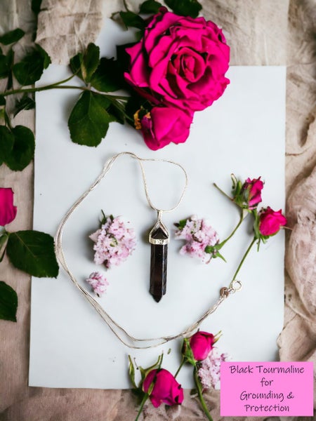 BLACK TOURMALINE PENDANT ON STERLING SILVER CHAIN Carousel 3
