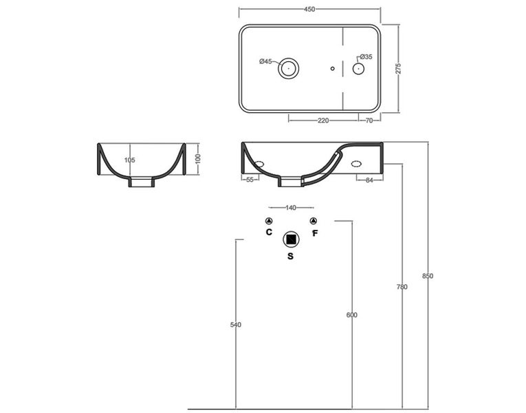 SAVON WALL HUNG BASIN 450 X 280MM - DELETED LINE Carousel 2