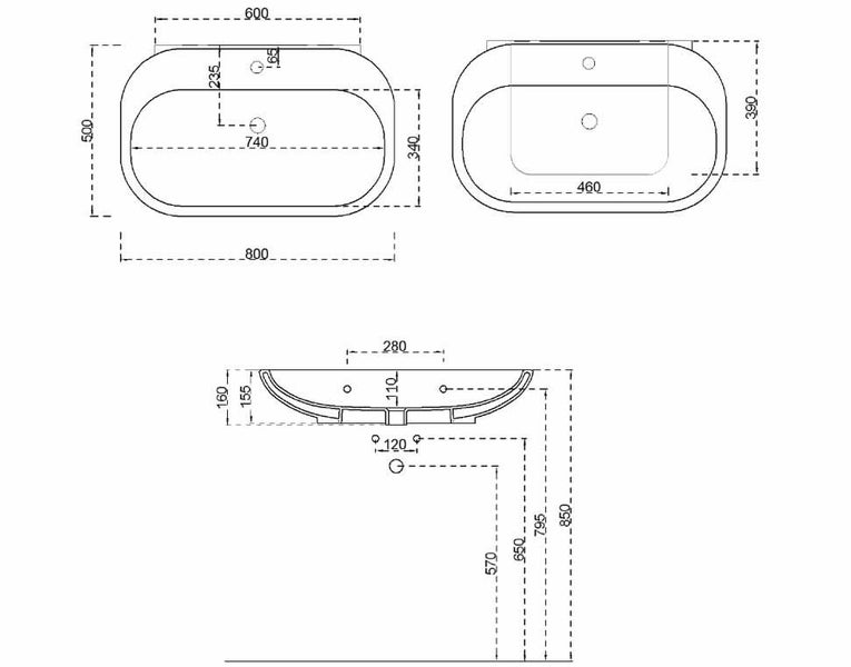 DELETED LINE - DIAL SYMMETRICAL WALL HUNG BASIN 800MM 1 TAP HOLE BLACK Carousel 2