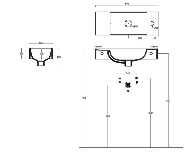 BRICK WALL BASIN 540 X 200 X 150 1TH WHITE - DELETED LINE Carousel 2