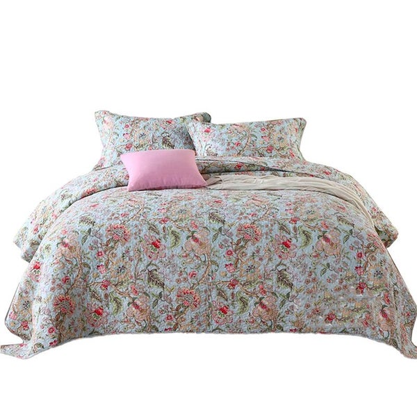 3 Pieces Queen Size Quilt Bedding Set Floral Reversible Bedspread-HML Carousel 1