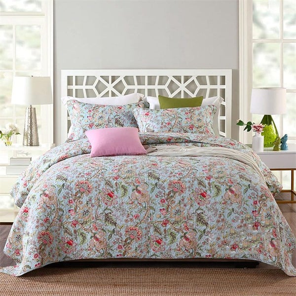 3 Pieces Queen Size Quilt Bedding Set Floral Reversible Bedspread-HML Carousel 3