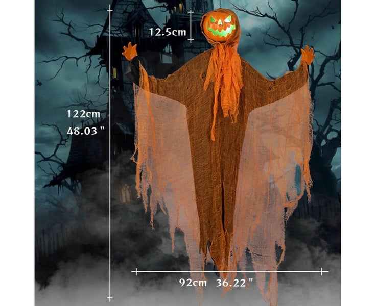 Hanging Pumpkin Ghost Halloween Luminous Rotating Head Pendant with Scary S Carousel 5