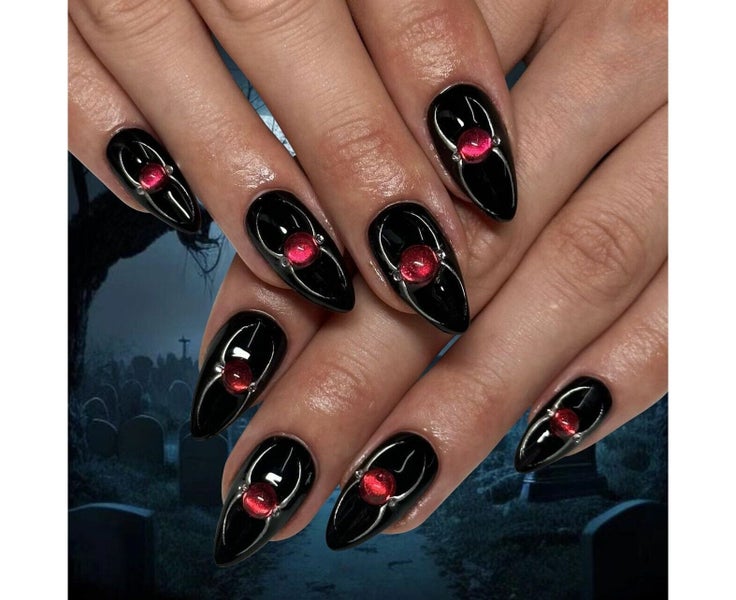 Halloween wear nail spider flash nail short almond shape 24 pieces Carousel 1