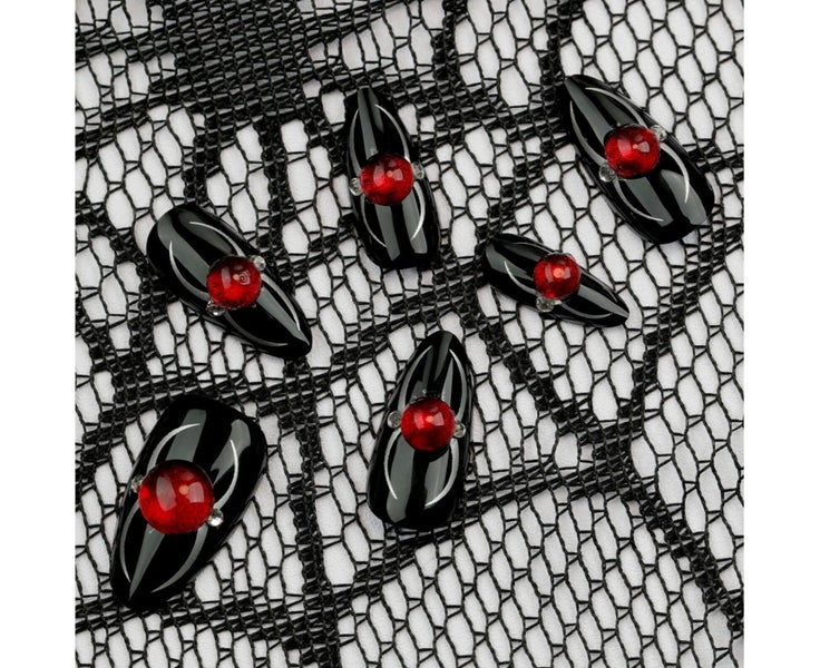 Halloween wear nail spider flash nail short almond shape 24 pieces Carousel 2