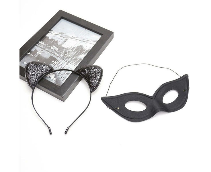 Halloween Black Mask Cat Ear Hairband Set Masquerade Half Face Masks Fancy Carousel 1