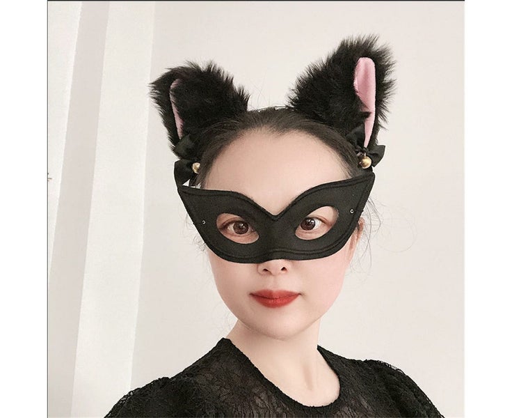 Halloween Black Mask Cat Ear Hairband Set Masquerade Half Face Masks Fancy Carousel 2