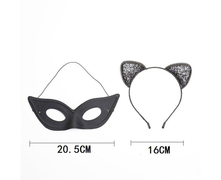 Halloween Black Mask Cat Ear Hairband Set Masquerade Half Face Masks Fancy Carousel 8
