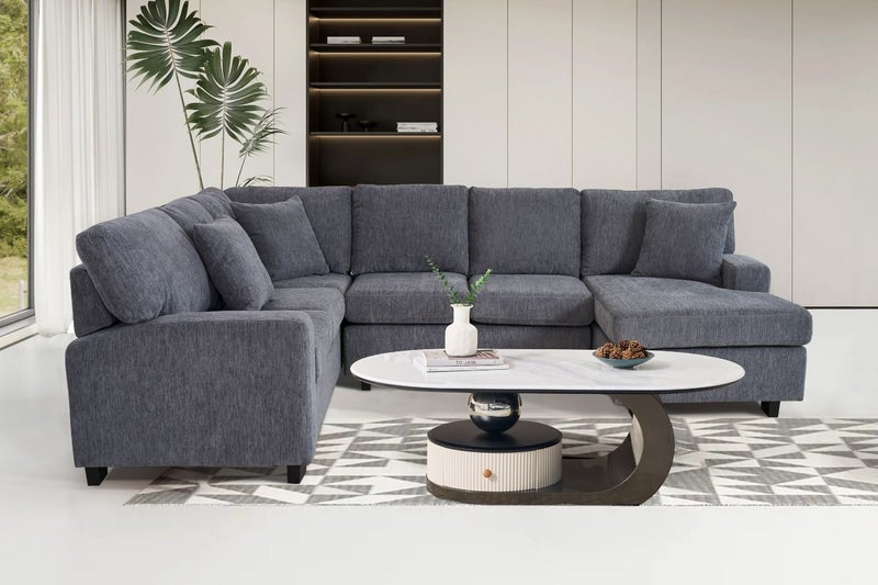 LORINA Fabric U-shaped Sectional Sofa - Chaise Facing Right Carousel 1