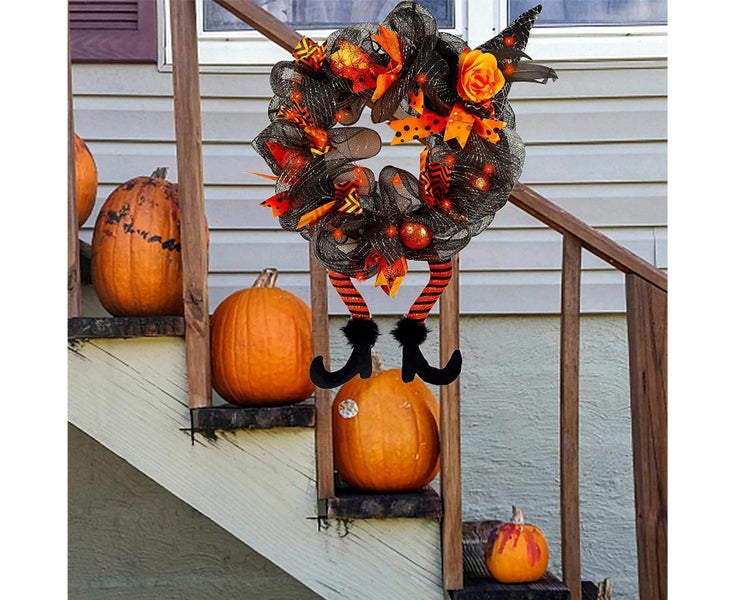 Halloween Decorations Wreaths with Witch Hat and Legs, Lighted LED Lights, Carousel 2