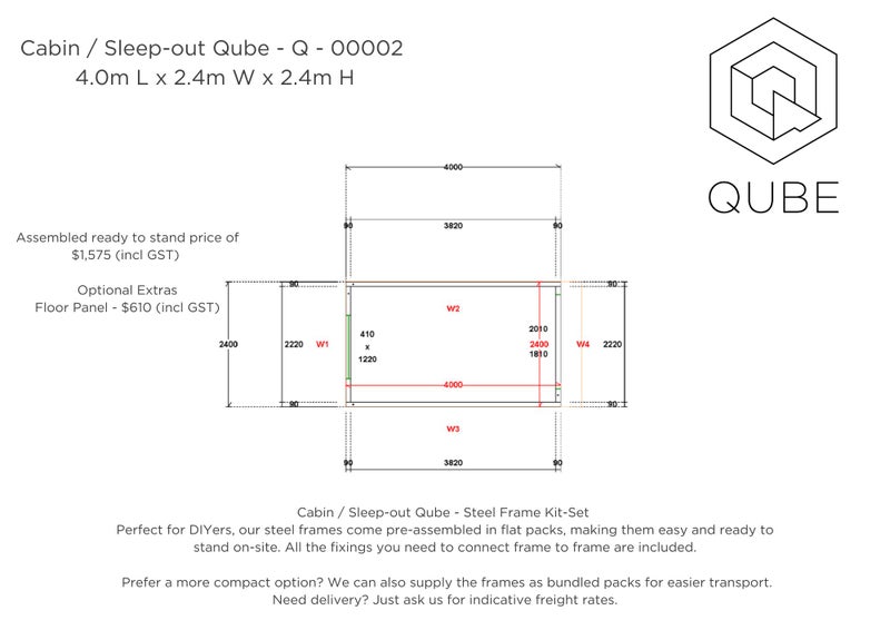 Cabin / Sleep-out - Steel Frame Kitset 2.4m x 4m Carousel 2