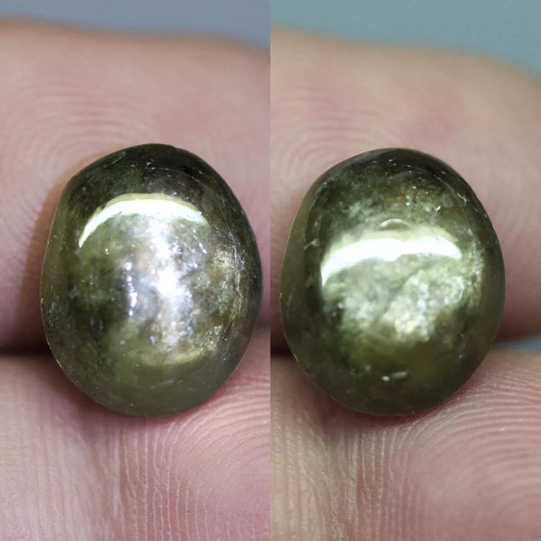 9.66Ct. Unheated Star Sapphire 6 Rays Greenish Gold Cabochon Natural Thailand Carousel 1