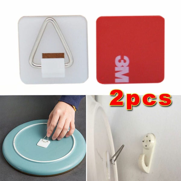 2pcs Wall Hanging Picture Self Adhesive Hanger Hook Plate Sticky Pads Invisib... Carousel 1