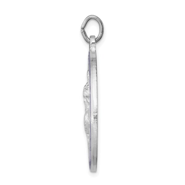 Sterling Silver Rhodium-plated Blue Enamel St. Christopher Medal Pendant, 35x... Carousel 2