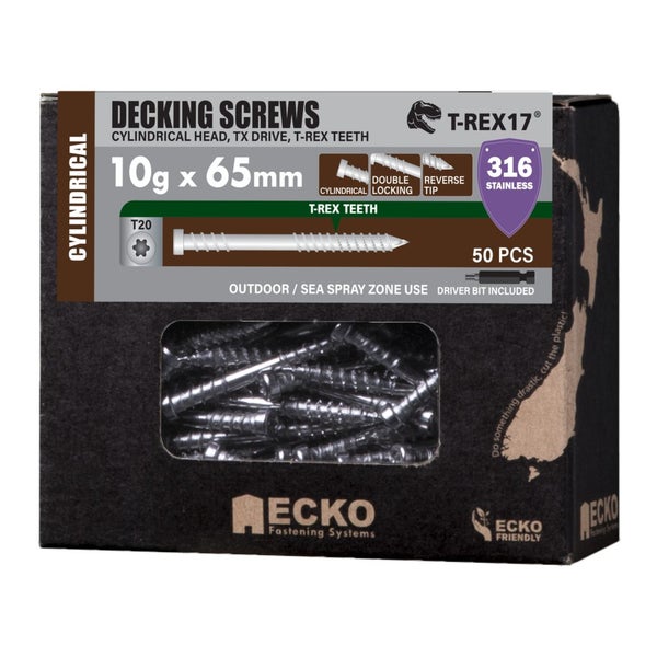 Ecko T-Rex Cylindrical Head 10g65mm Decking Screw 316 Grade S/S x50 Carousel 2