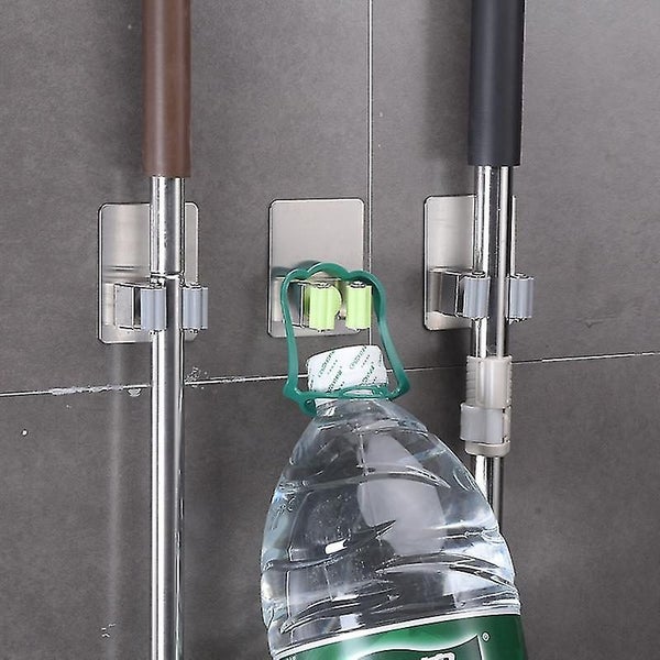 304 Stainless Steel Mop Broom Holder Self Adhesive Wall Mounted Storage Organize Carousel 2
